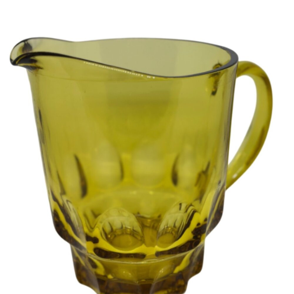 VTG Hazel Atlas Pitcher Amber Thumbprint Glass Mid-Century Retro Honey‎ Gold 7in